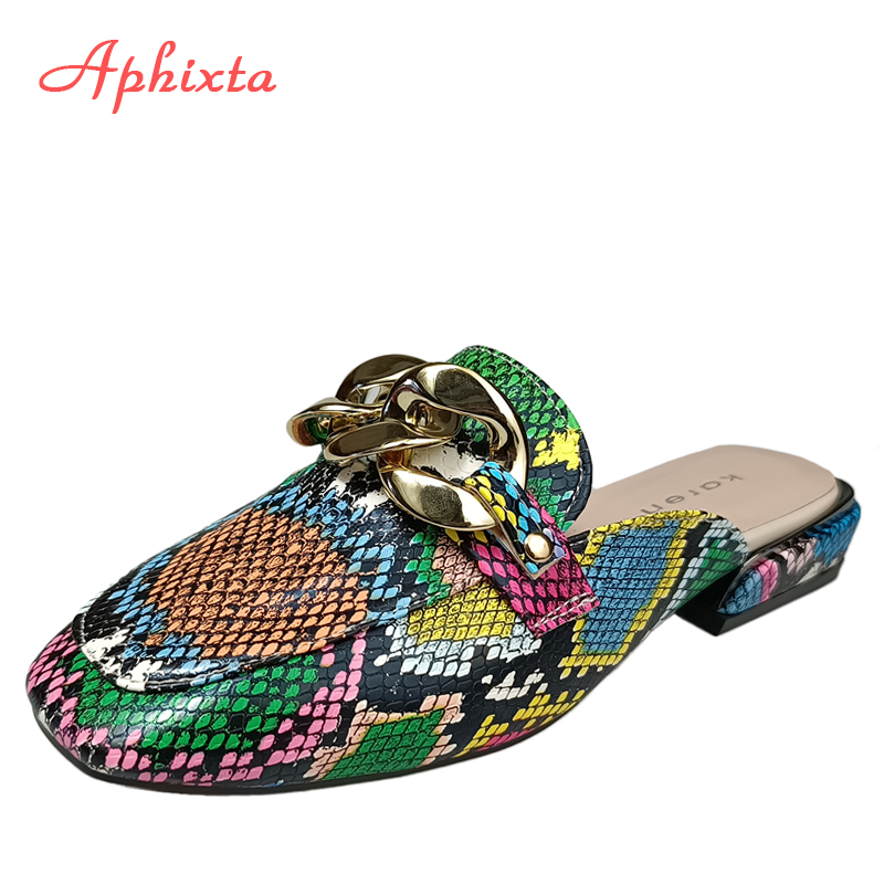 Aphixta 여성용 스네이크 프린트 체인 슬라이드 스 - Gold Chain Sandal 리뷰 및 가격