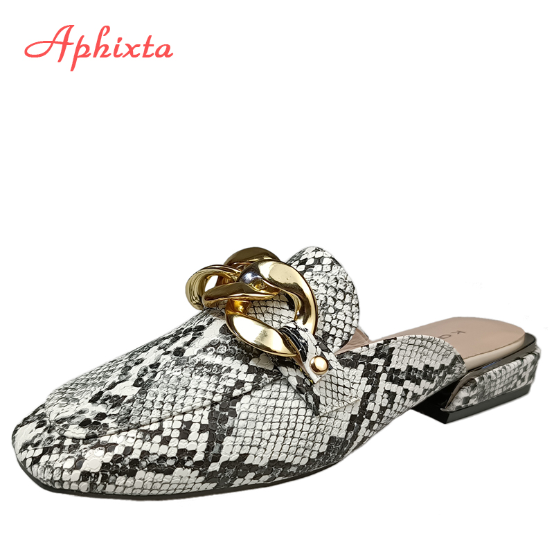 Aphixta 여성용 스네이크 프린트 체인 슬라이드 스 - Gold Chain Sandal 리뷰 및 가격