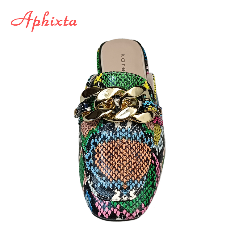 Aphixta 여성용 스네이크 프린트 체인 슬라이드 스 - Gold Chain Sandal 리뷰 및 가격