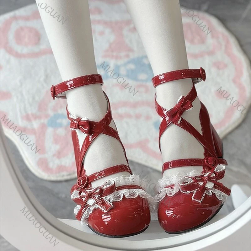 로리타 레드 하이힐 귀여운 펌프스 슈즈 봄 가을 레이스 - Patent Leather Pump 리뷰 및 가격