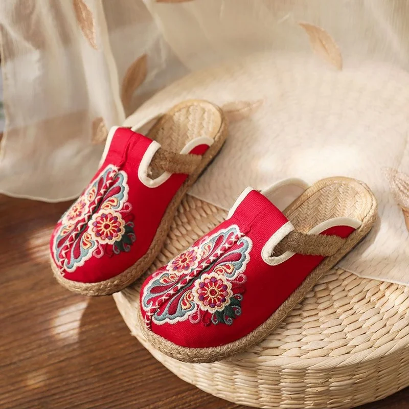 2024 여성용 캐주얼 리넨 수제 자수 뮬 플랫 슬리퍼 - Women'S Shoes Vegan 리뷰 및 가격