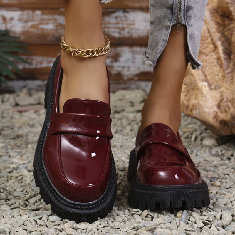 특허 가죽 메드 힐 로퍼 신발 여성 솔리드 컬러 슬립  - Patent Leather Pump 리뷰 및 가격