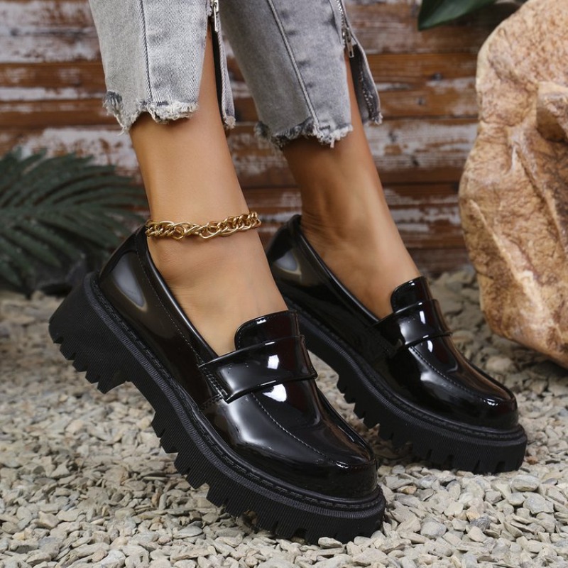 특허 가죽 메드 힐 로퍼 신발 여성 솔리드 컬러 슬립  - Patent Leather Pump 리뷰 및 가격