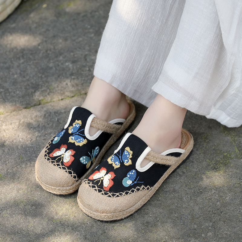 2025 여성 캐주얼 리넨 수제 자수 뮬 플랫 슬리퍼  - Women'S Shoes Vegan 리뷰 및 가격