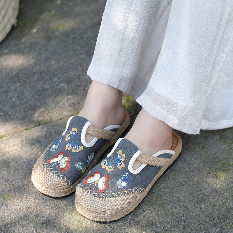 2025 여성 캐주얼 리넨 수제 자수 뮬 플랫 슬리퍼  - Women'S Shoes Vegan 리뷰 및 가격