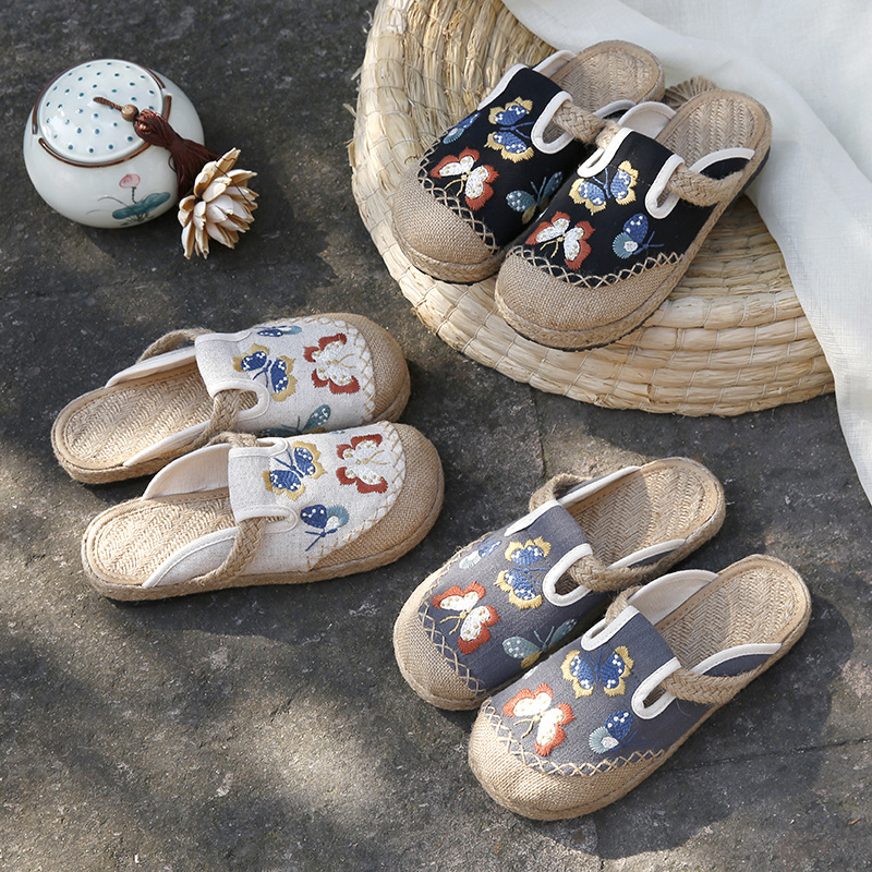 2025 여성 캐주얼 리넨 수제 자수 뮬 플랫 슬리퍼  - Women'S Shoes Vegan 리뷰 및 가격