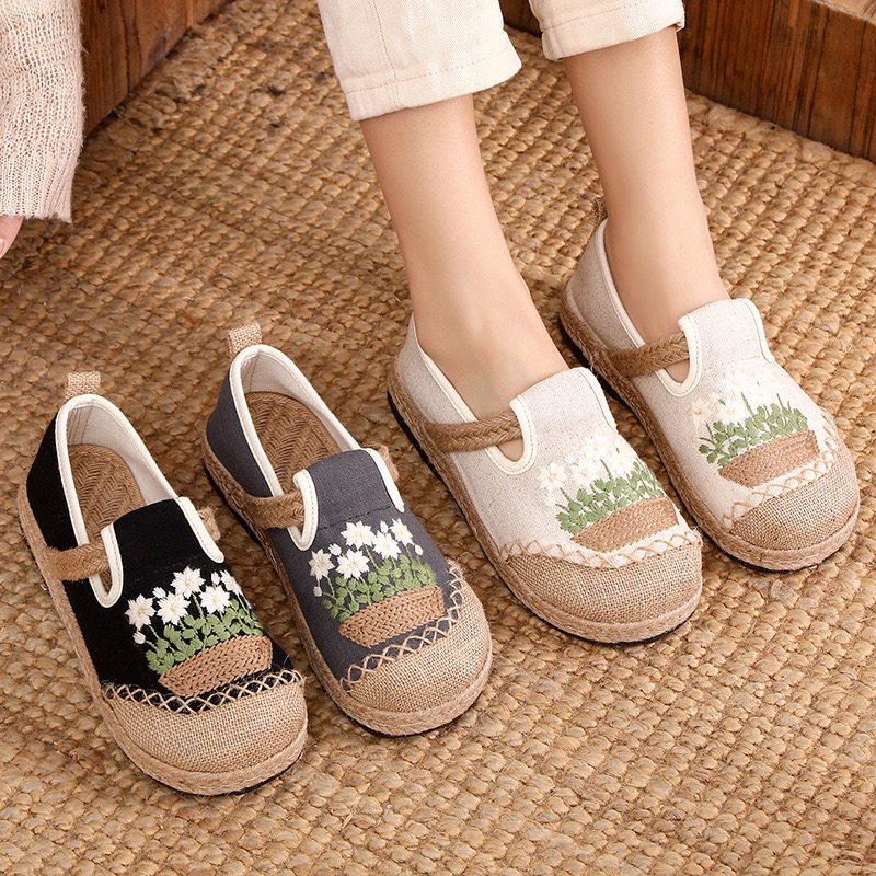 Veowalk 꽃 수 놓은 여자 수제 리넨 캔버스 슬립 - Women'S Shoes Vegan 리뷰 및 가격