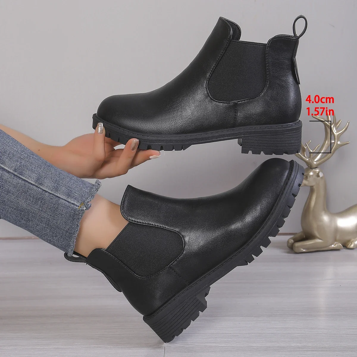 여성 캐주얼 첼시 발목 부츠 라운드 발가락 블랙 PU  - Women'S Shoes Chelsea 리뷰 및 가격