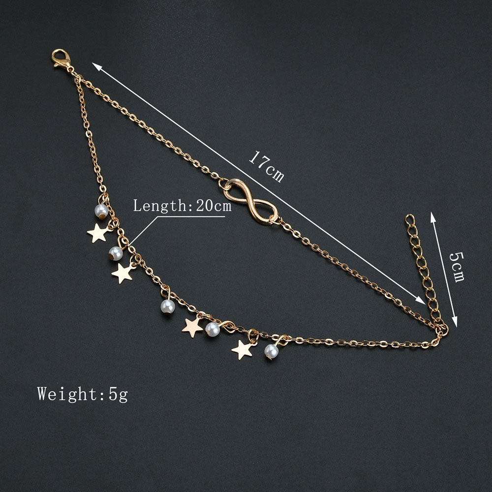 간단한 술 더블 스타 진주 8 단어 여성 구두 맨발 크 - Gold Chain Sandal 리뷰 및 가격