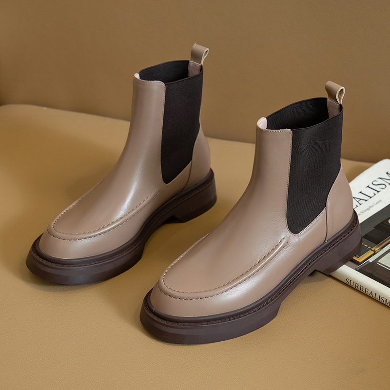 레트로 영국 스타일 슬립온 첼시 부츠 천연 가죽 라운드 - Women'S Shoes Chelsea 리뷰 및 가격