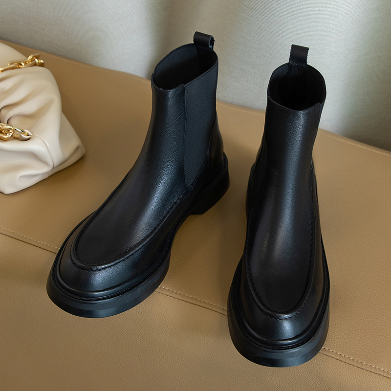 레트로 영국 스타일 슬립온 첼시 부츠 천연 가죽 라운드 - Women'S Shoes Chelsea 리뷰 및 가격