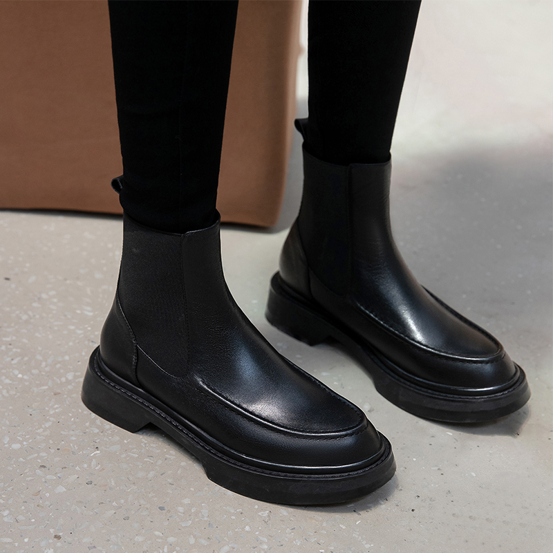 레트로 영국 스타일 슬립온 첼시 부츠 천연 가죽 라운드 - Women'S Shoes Chelsea 리뷰 및 가격