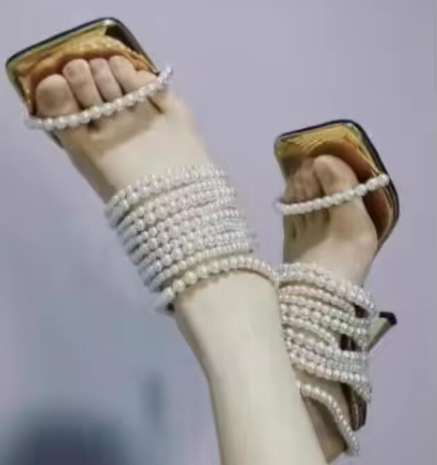 글로시 펄 체인 스트랩 슬링백 스퀘어 오픈토 샌들 여성 - Gold Chain Sandal 리뷰 및 가격