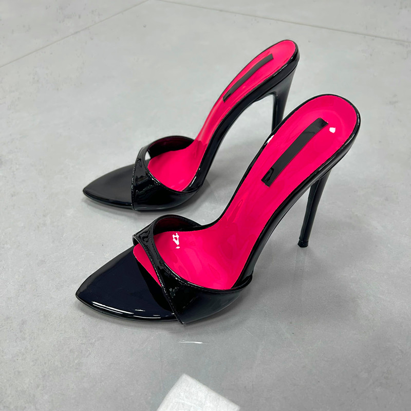 여성 스틸레토 12cm 슬리퍼 섹시 블랙 하이힐 오픈토 - Patent Leather Pump 리뷰 및 가격