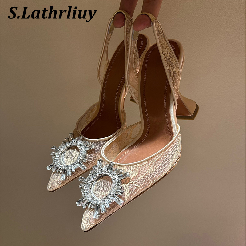 샌들 라인스톤 꽃 장식 뾰족코 하이힐 여성 레이스 얇은 - Patent Leather Pump 리뷰 및 가격