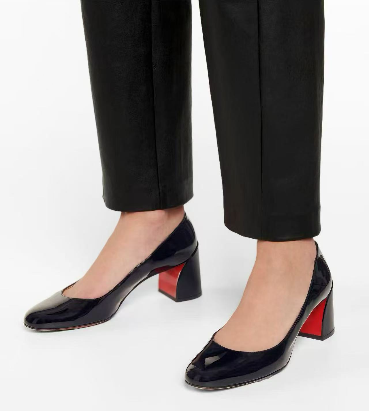 여성용 에나멜 레드 포인트 라운드 토 블록 힐 펌프스, - Patent Leather Pump 리뷰 및 가격